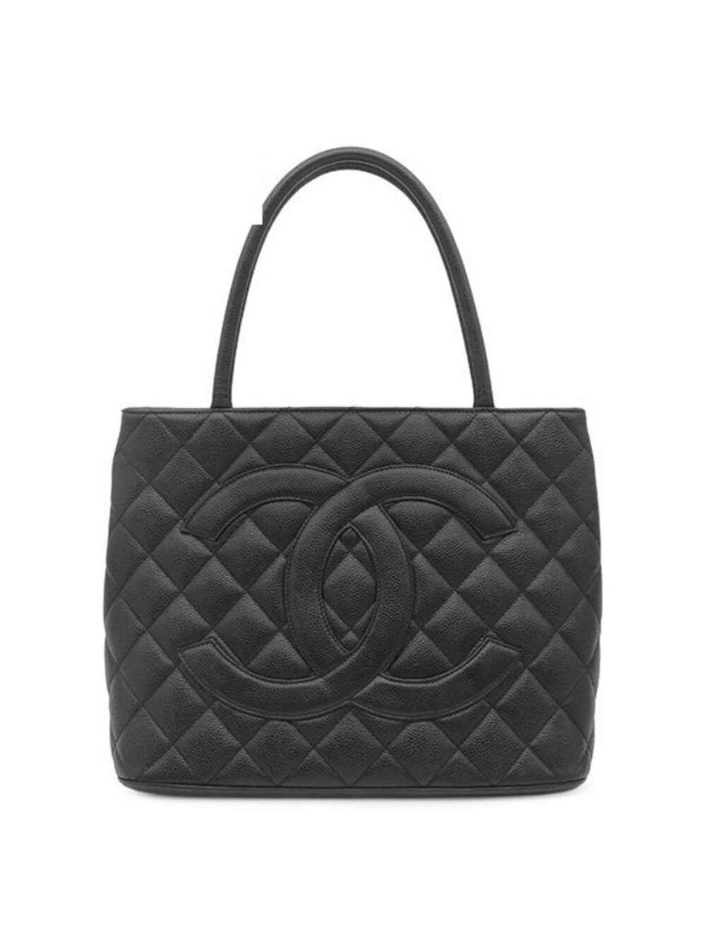 Chanel Tote Reissue Caviar Leather Black Silver CC Logo Shoulder Bag